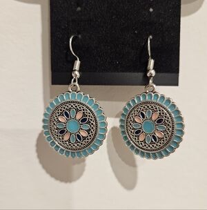 Source Unknown Turquoise, Pink & Navy Floral Drop Earrings - Women Jewelry
